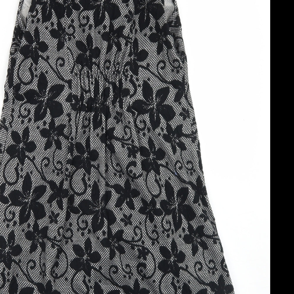 Apricot Womens Black Floral Polyester Skater Dress Size 8 Roll Neck
