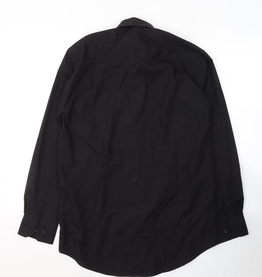 George Mens Black Polyester Button-Up Size 15 Collared Button