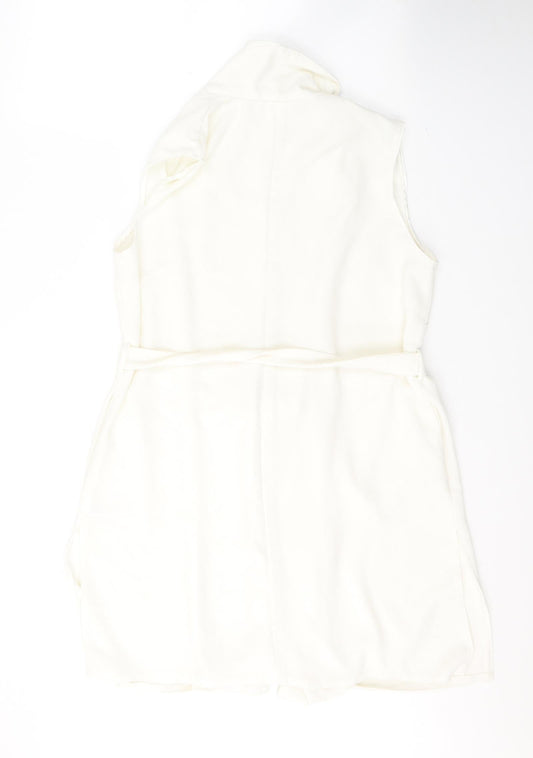 F&F Womens White V-Neck Polyester Cardigan Jumper Size 14