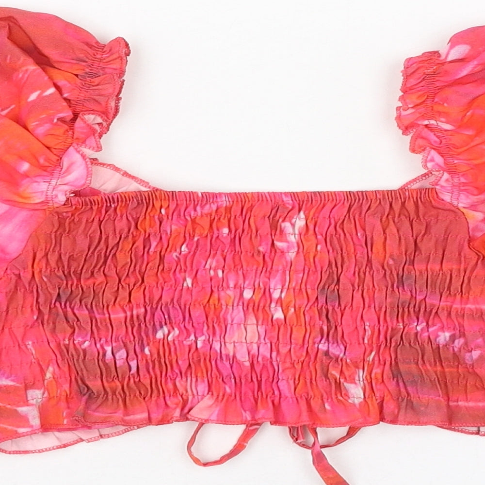 Boohoo Womens Pink Polyester Cropped Blouse Size 6 V-Neck