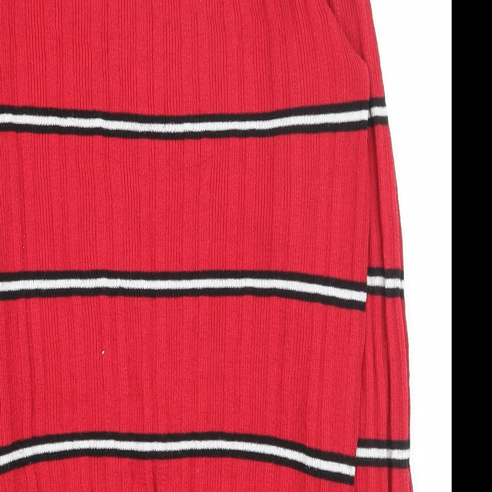 Primark Womens Red Crew Neck Striped Polyester Pullover Jumper Size 12