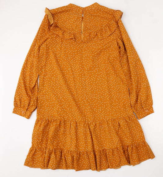 SheIn Womens Orange Polka Dot Polyester Trapeze & Swing Size M Round Neck Hook & Eye