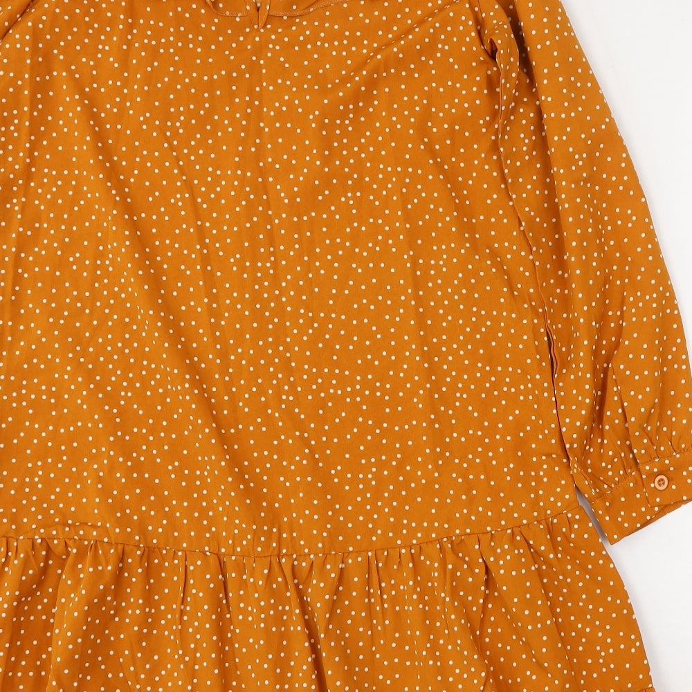 SheIn Womens Orange Polka Dot Polyester Trapeze & Swing Size M Round Neck Hook & Eye