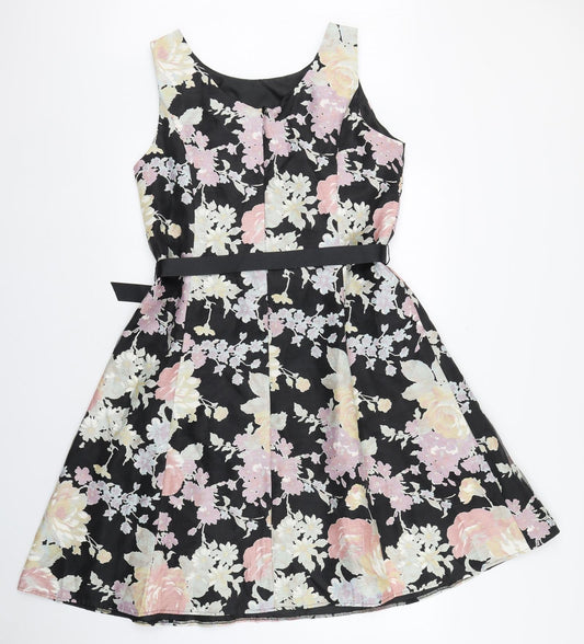 Kaliko Womens Multicoloured Floral Polyester Skater Dress Size 6 Scoop Neck Zip