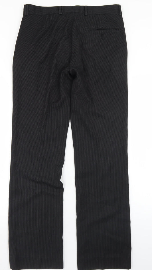 New Look Womens Black Striped Polyester Dress Pants Trousers Size 30 in L31 in Regular Button