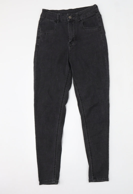 Additional front view of SHEIN women’s black cotton skinny jeans, size XS, 25-inch leg regular button
