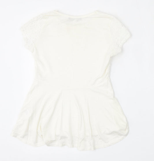 Atmosphere Womens White Viscose Basic T-Shirt Size 6 Round Neck