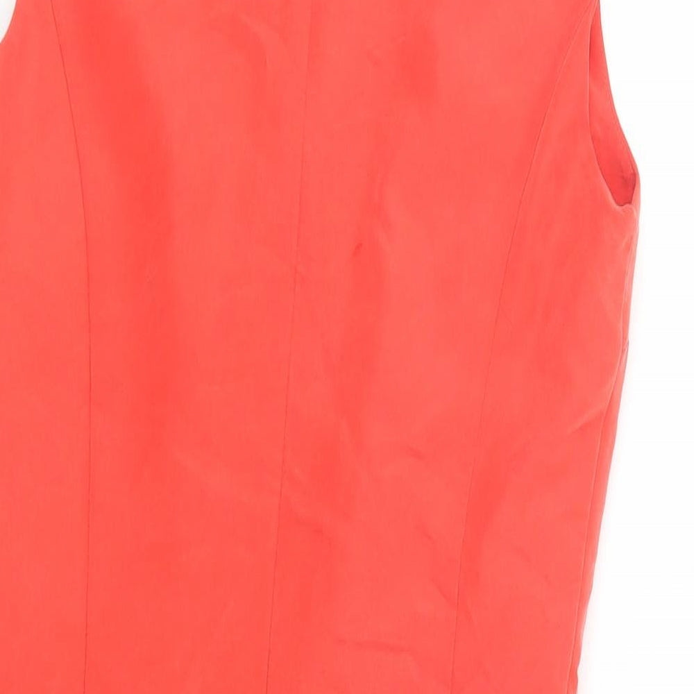 Brand and care label for Atmosphere women’s red modal pencil dress, size UK 10, boat neck zip