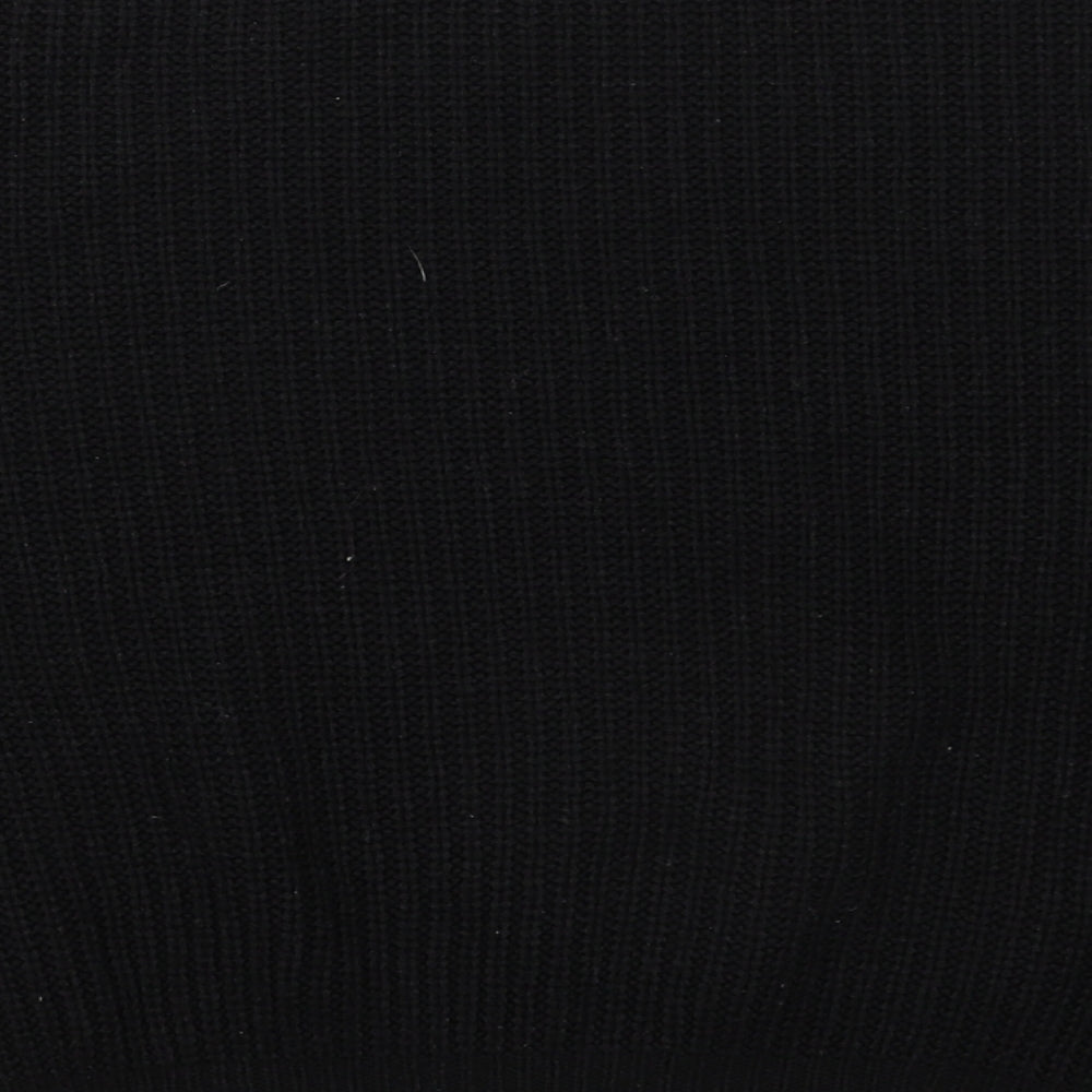 Brand and care label for SHEIN women’s black boat neck acrylic jumper, size M