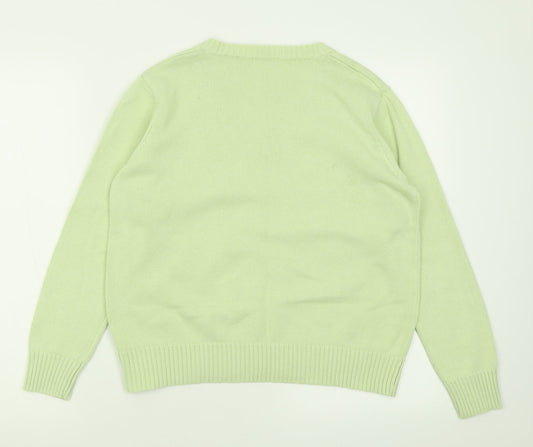 Damart Womens Green V-Neck Cotton Pullover Jumper Size 14
