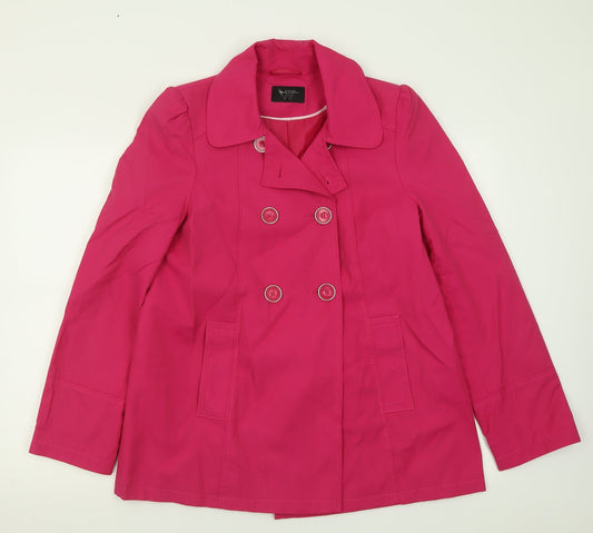 Additional front view of BHS women’s pink jacket, size UK 12, button