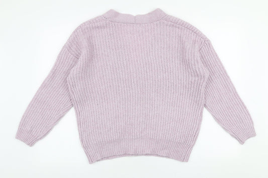 Primark Womens Purple V-Neck Acrylic Cardigan Jumper Size 2XS