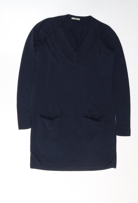 Additional front view of Tu women’s blue acrylic jacket dress, size UK 10, v-neck pullover