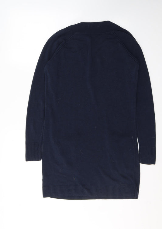 TU Womens Blue Acrylic Jacket Dress Size 10 V-Neck Pullover