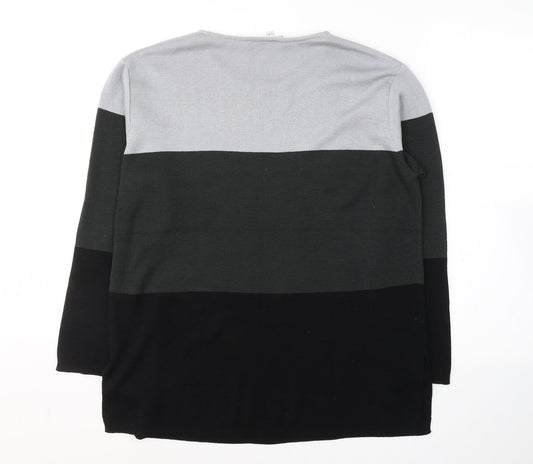 Carolyn Taylor Womens Black Round Neck Striped Acrylic Pullover Jumper Size S - side slits