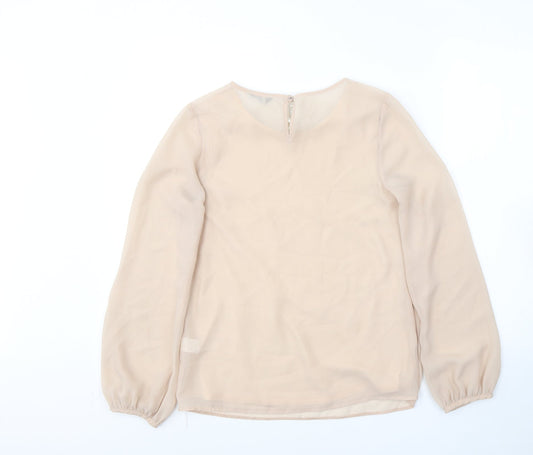 F&F Womens Beige Animal Print Polyester Basic Blouse Size 8 Round Neck