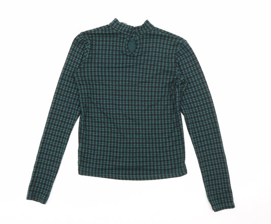 Primark Womens Green High Neck Plaid Polyester Pullover Jumper Size 4