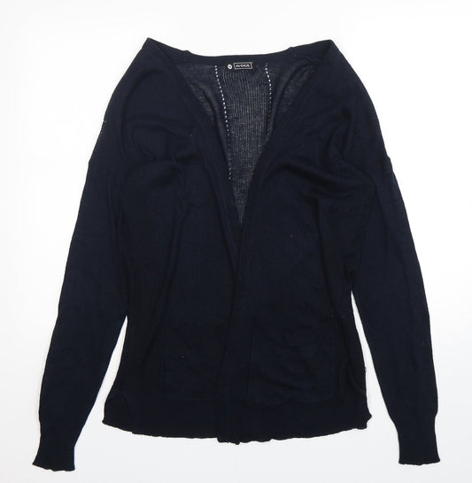 Additional front view of Avenue women’s blue v-neck polyester cape jumper, size UK 10
