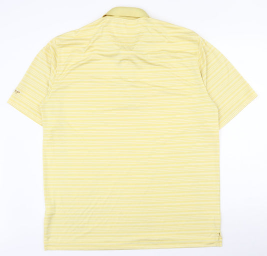 play dry Mens Yellow Striped Polyester Polo Size L Collared Button