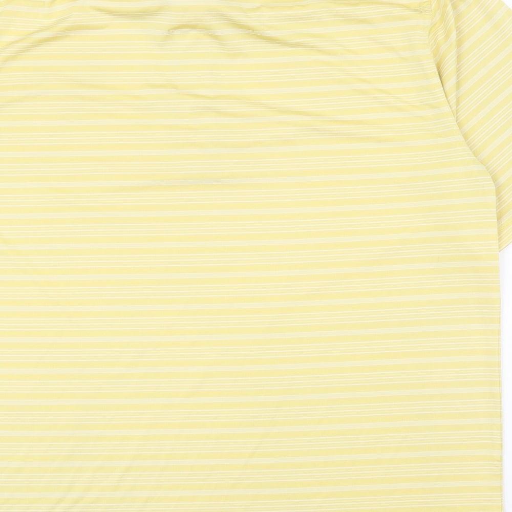 play dry Mens Yellow Striped Polyester Polo Size L Collared Button