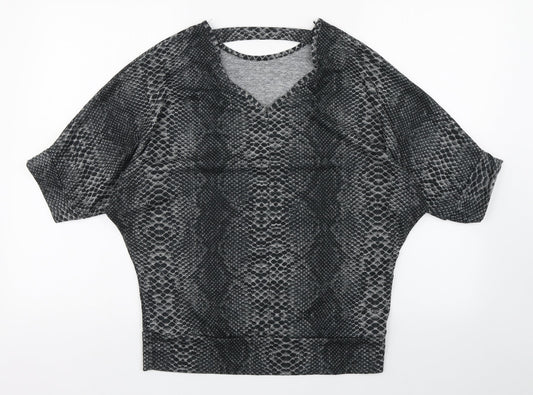 Quiz Womens Grey Animal Print Polyester Basic T-Shirt Size 12 Round Neck