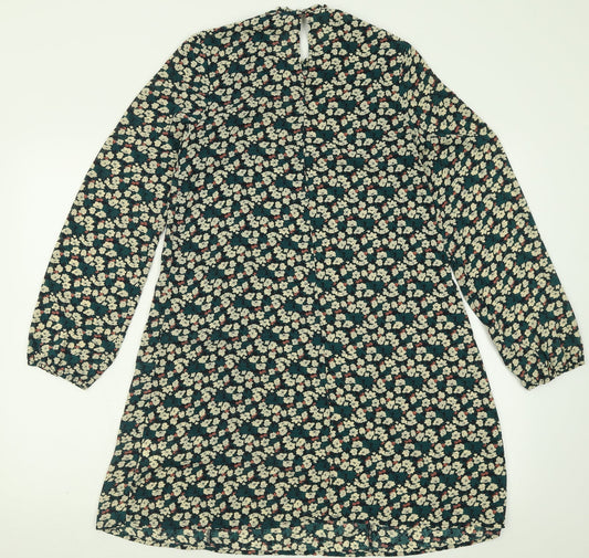 Atmosphere Womens Green Floral Polyester A-Line Size 8 Crew Neck Button