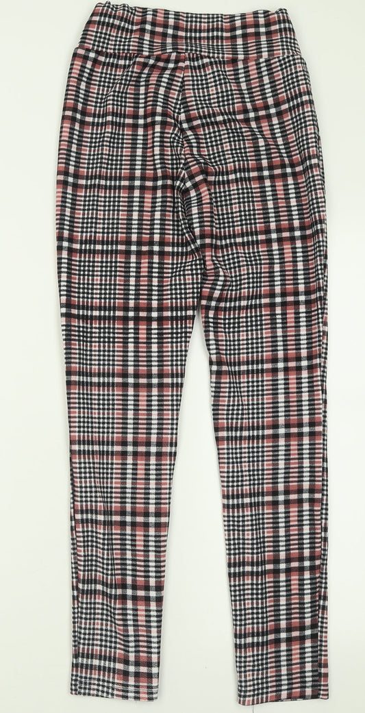 SheIn Womens Pink Check Polyester Trousers Size S L28 in Regular