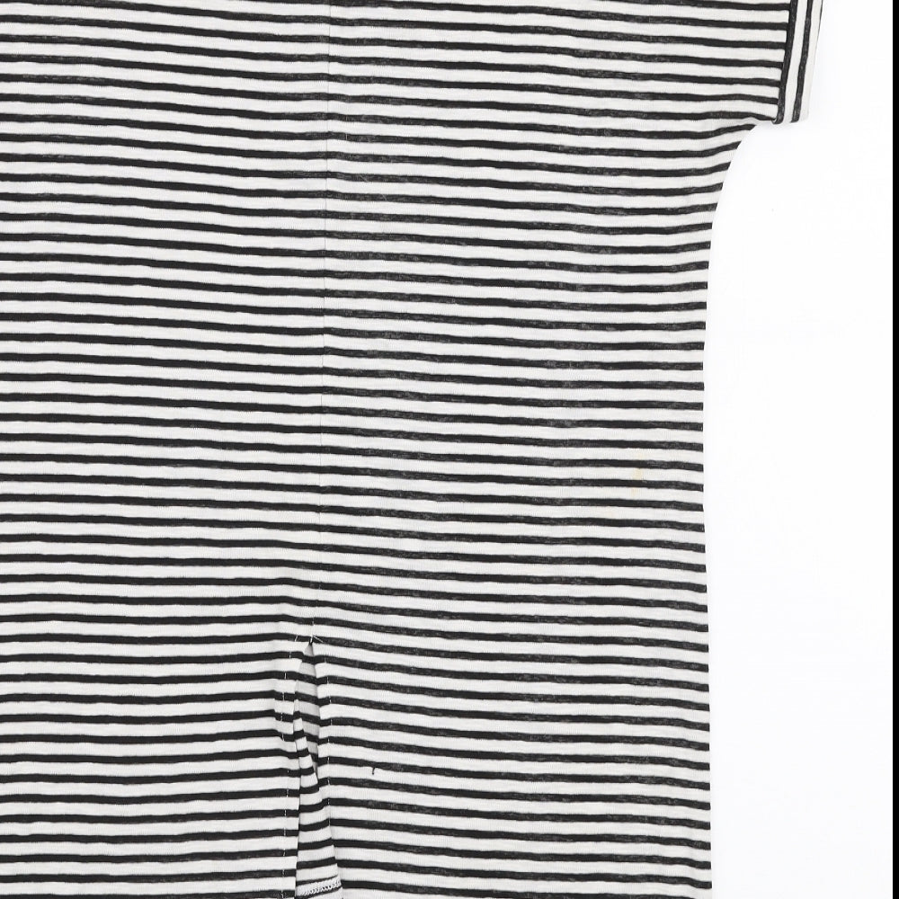 TU Womens White Striped Cotton Jersey T-Shirt Size 8 Round Neck