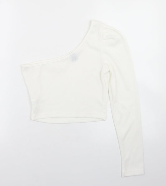SheIn Womens White Polyester Cropped T-Shirt Size S One Shoulder