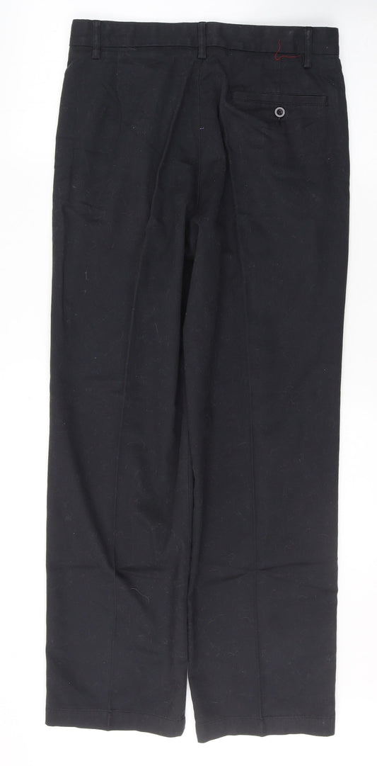 Dunnes Stores Mens Black Cotton Trousers Size 32 L31 in Regular Button