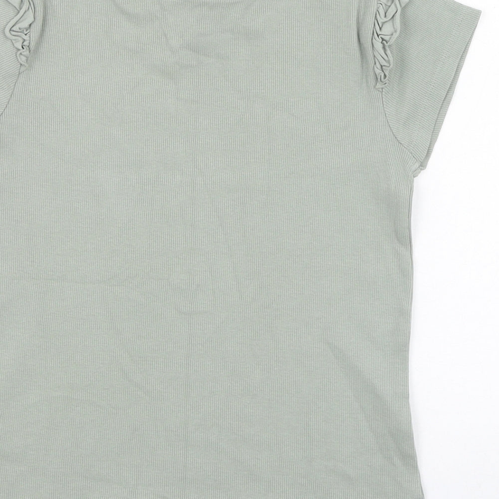 George Girls Green Cotton Basic T-Shirt Size 10-11 Years Round Neck Pullover