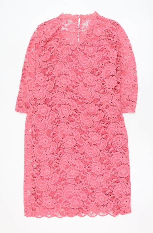 Mama-licious Womens Pink Cotton Shift Size M V-Neck Hook & Eye