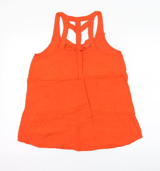 New Look Womens Orange Viscose Basic Tank Size 10 Round Neck