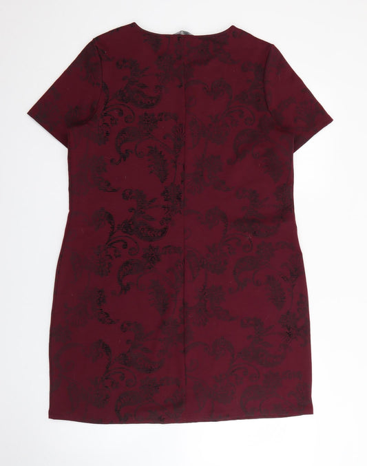 Dorothy Perkins Womens Purple Geometric Polyester Jumper Dress Size 14 Round Neck