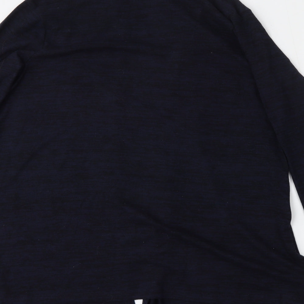 Brand and care label for George women’s blue v-neck polyester cardigan jumper, size UK 12
