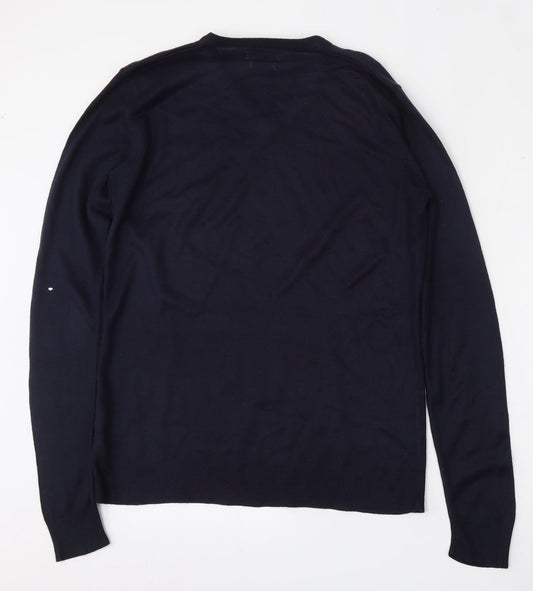 Brave Soul Mens Blue V-Neck Acrylic Pullover Jumper Size S