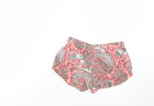 Primark Womens Pink Paisley Cotton Bermuda Shorts Size 8 L3 in Regular Drawstring
