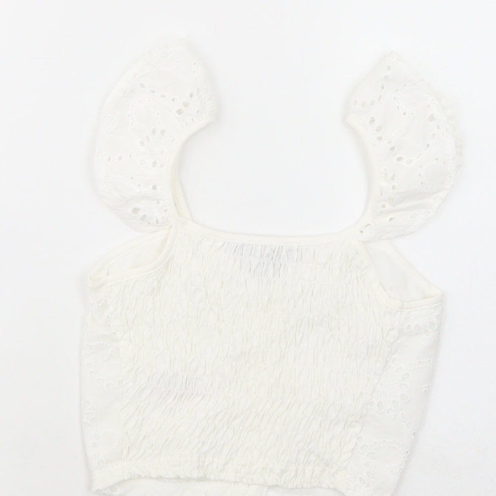 Primark Womens White Polyester Cropped Blouse Size 4 V-Neck