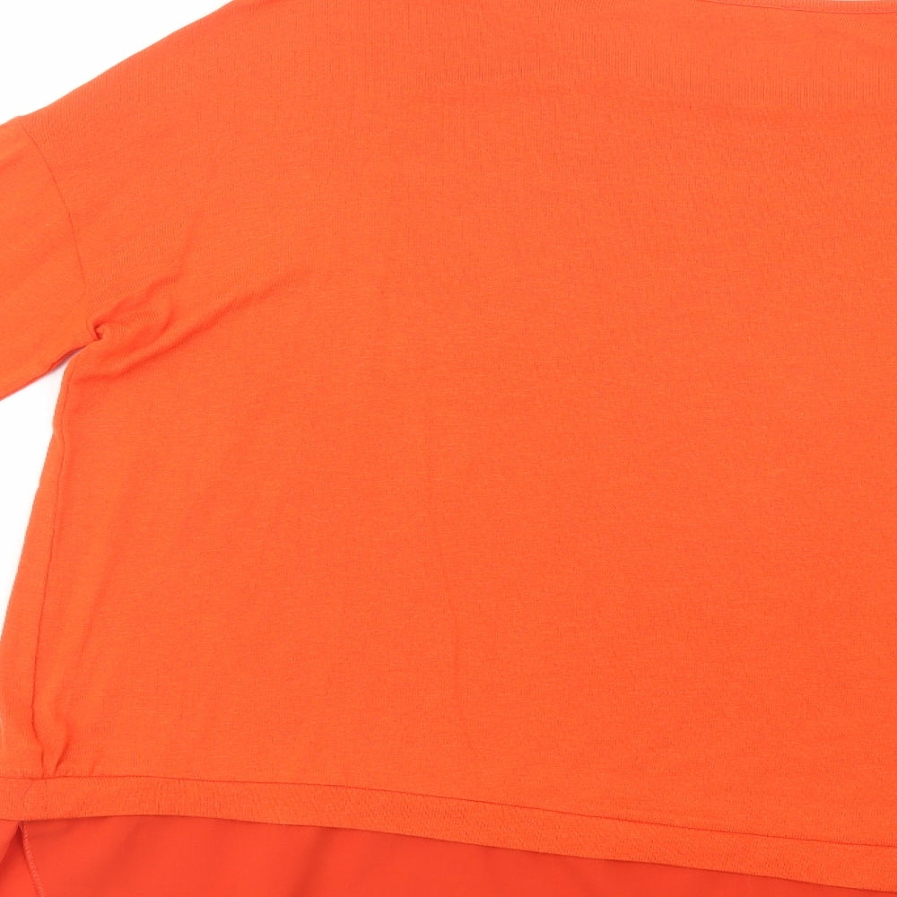 Brand and care label for Gallery women’s orange boat neck viscose jumper, size UK 16