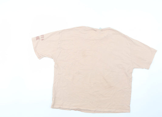 Primark Womens Beige Cotton Basic T-Shirt Size 12 Crew Neck - Mickey and Minnie Mouse