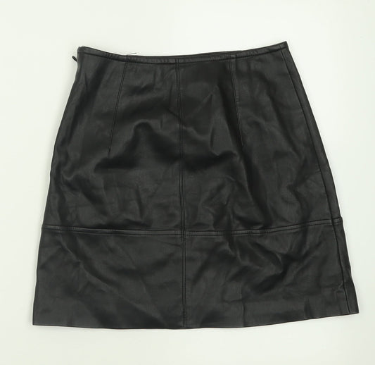 H&M Womens Black Polyester A-Line Skirt Size 6 Zip