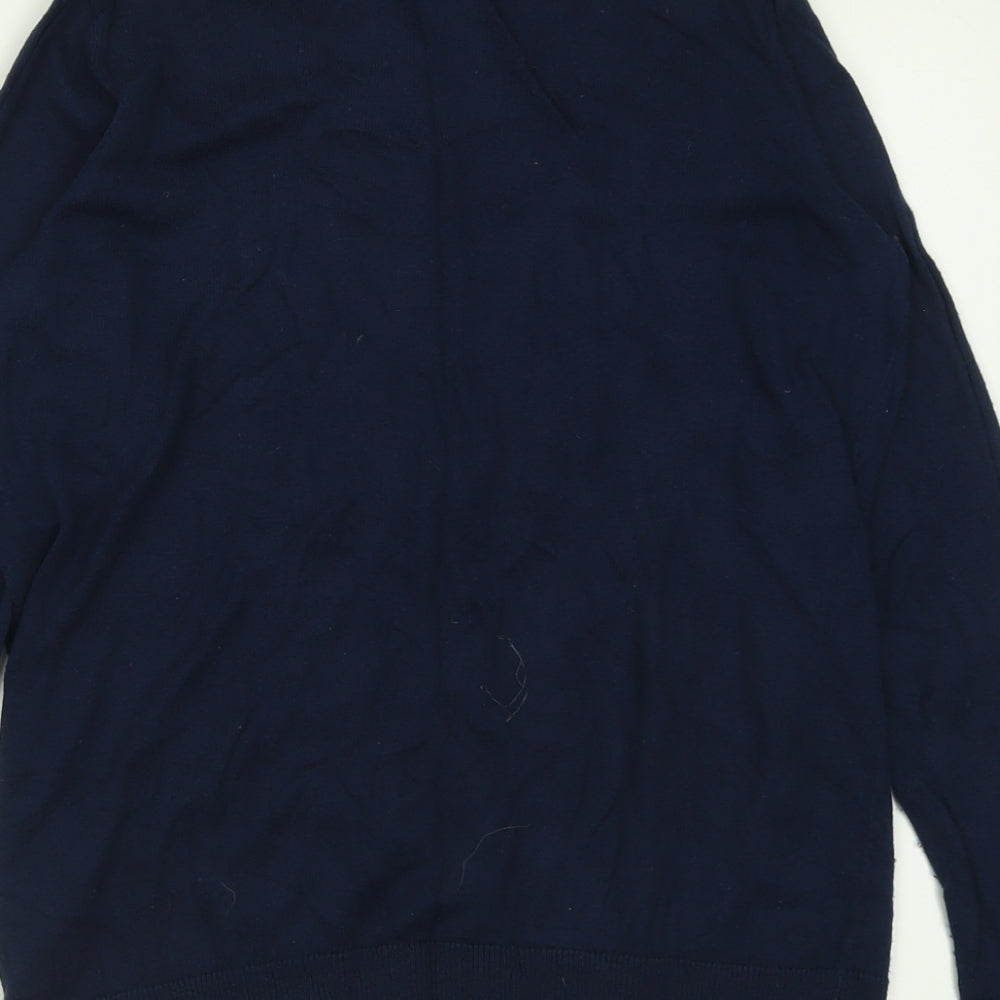 Brand and care label for Tu women’s blue crew neck cotton cardigan jumper, size UK 12