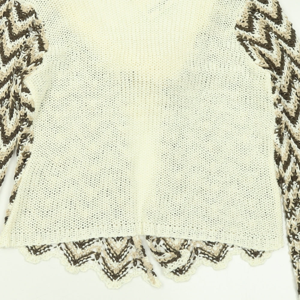 victoria bahia Womens Brown V-Neck Striped Acrylic Cardigan Jumper Size M