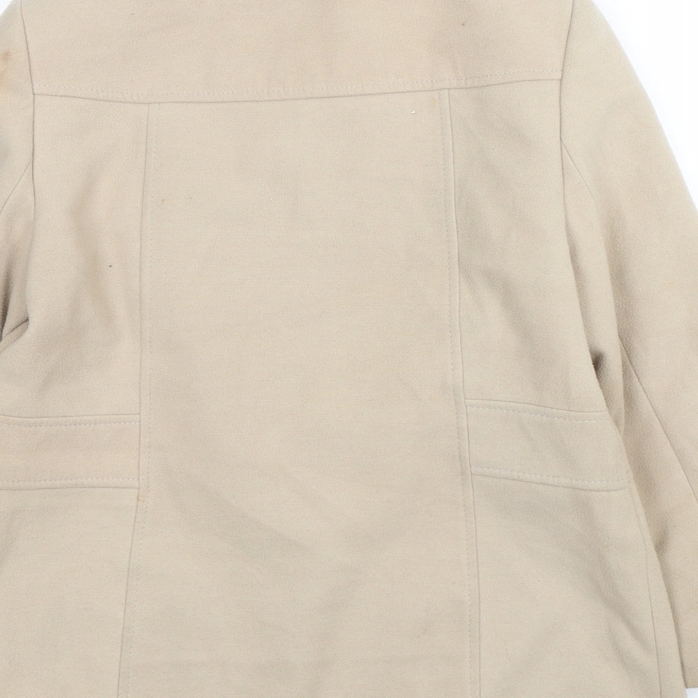 Brand and care label for BHS women’s beige overcoat coat, size UK 12, button