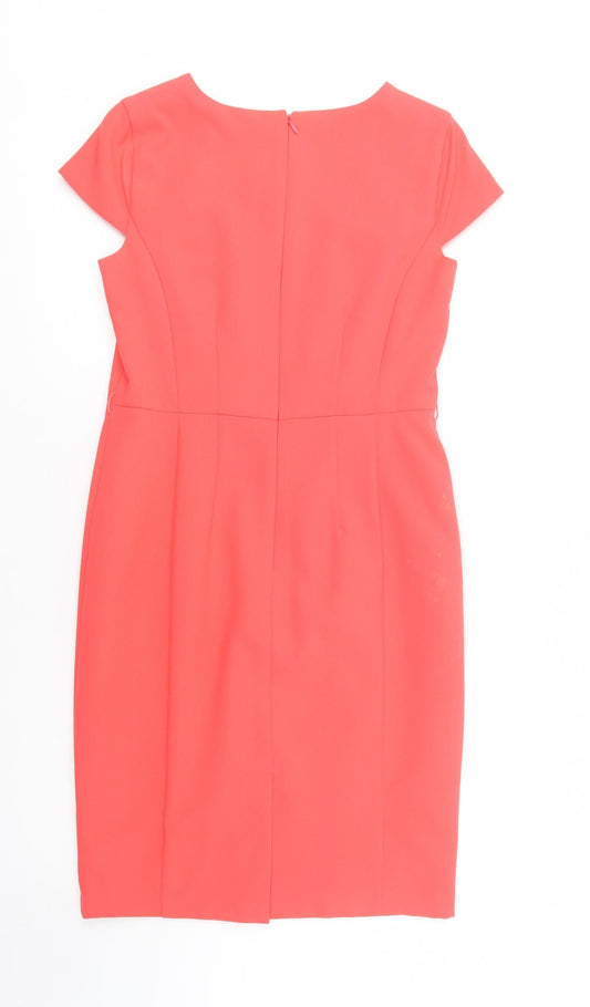 Dunnes Stores Womens Pink Polyester Pencil Dress Size 10 Square Neck Zip