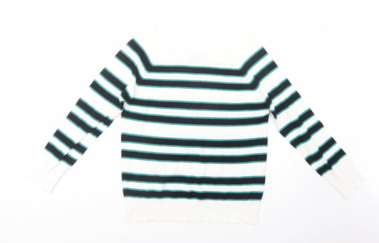 George Womens White Boat Neck Striped Viscose Pullover Jumper Size 14