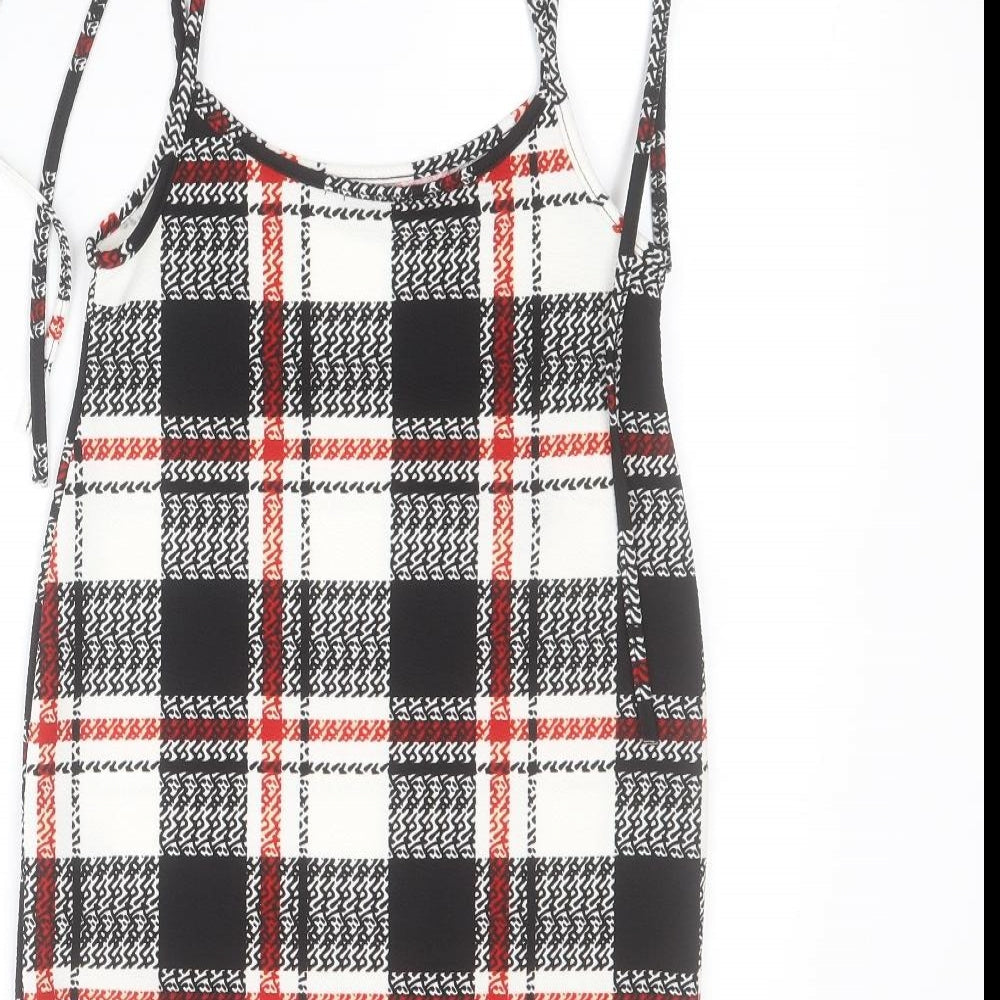 SheIn Womens Black Plaid Polyester Basic Tank Size S Round Neck
