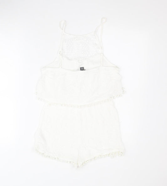 Primark Womens White 100% Polyester Playsuit One-Piece Size S L4 in Pullover