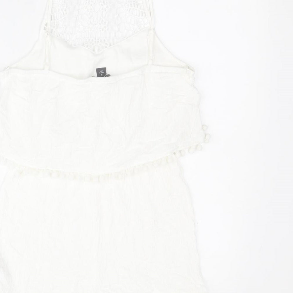 Primark Womens White 100% Polyester Playsuit One-Piece Size S L4 in Pullover