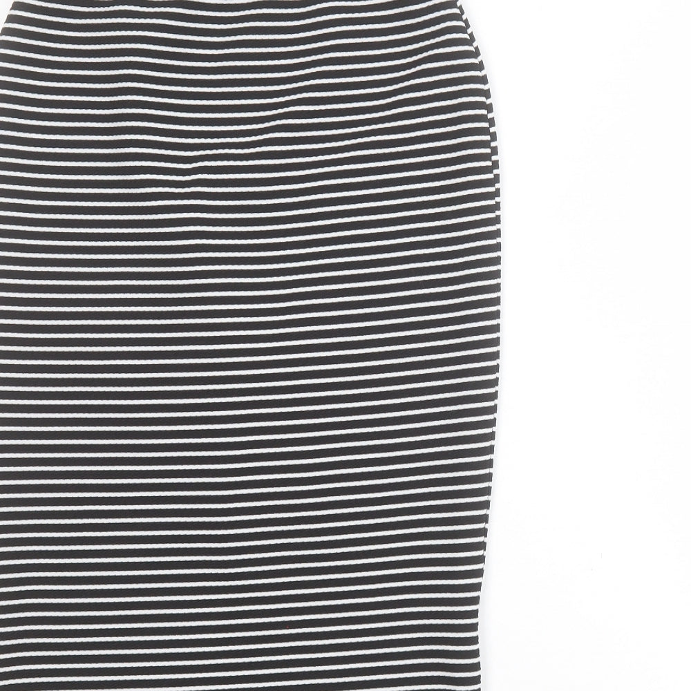 Primark Womens Black Striped Polyester Straight & Pencil Skirt Size 8